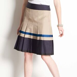 ✨ANN TAYLOR✨ Khaki Block Striped Pleated Skirt Sz6